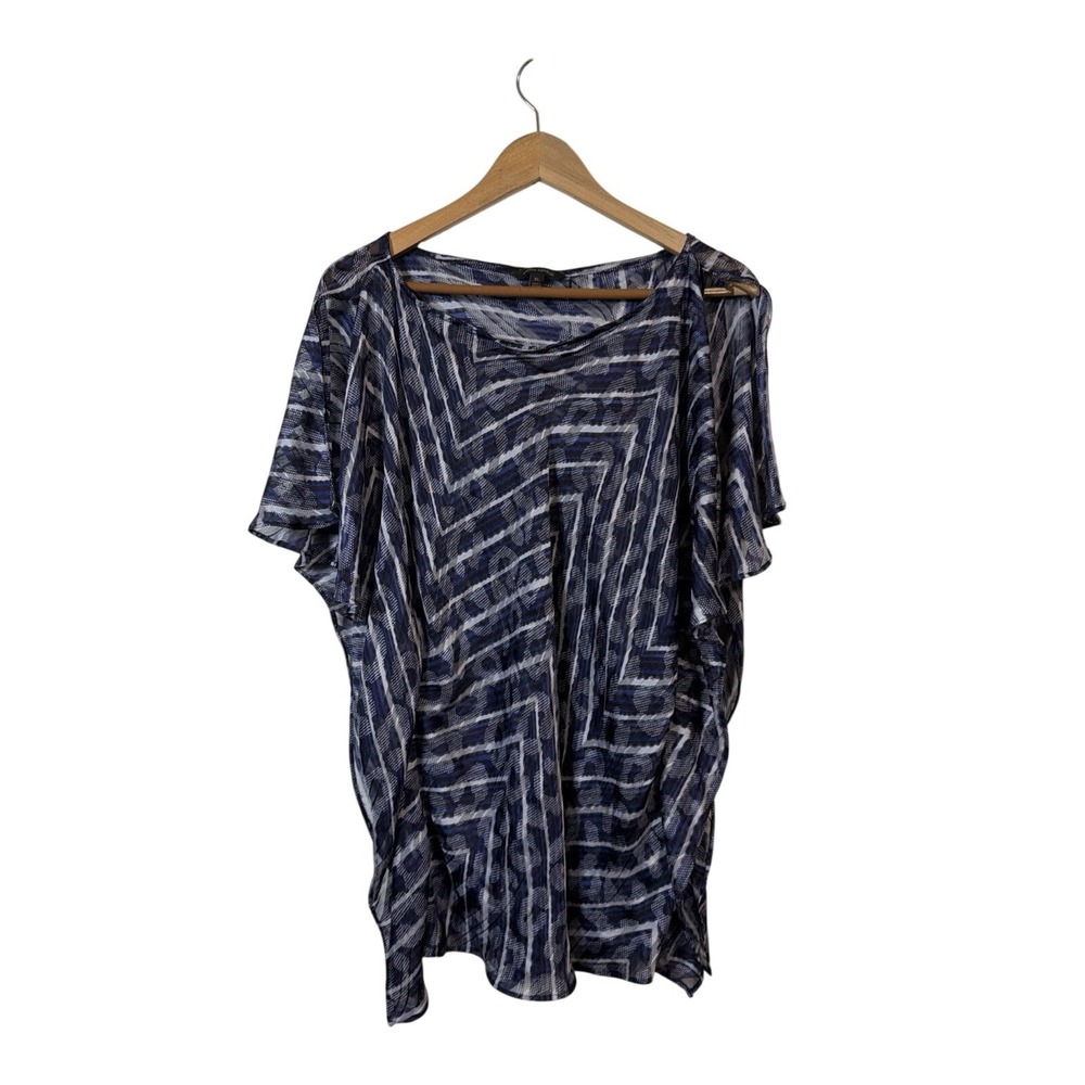 Banana Republic Blouse Womens XL Blue Geometric Chevron Sheer Poncho Top